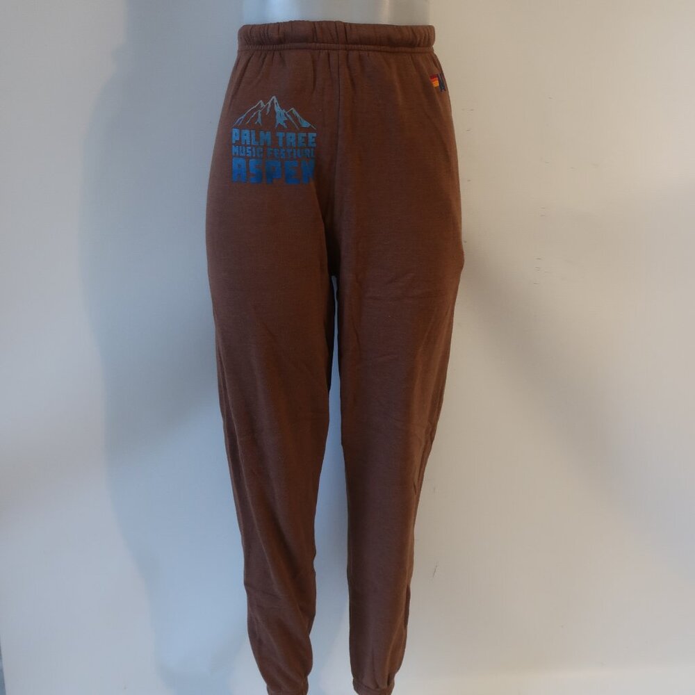 Aviator Nation Brown sweatpants  palm tree musical festival small NWOT